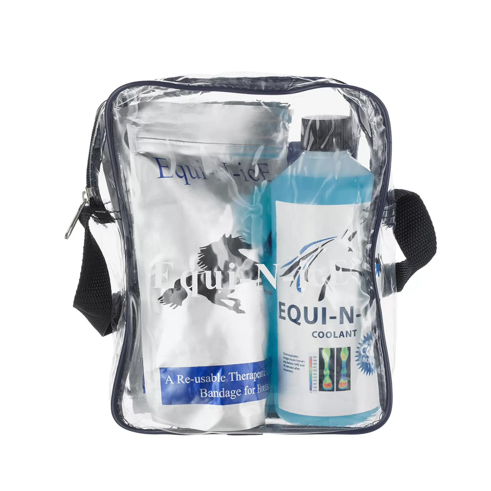 equinice Pronto Soccorso Per Cavallo | Equi-N-Ice Stable Pack (2 Bende + 500 Ml) White/Blue